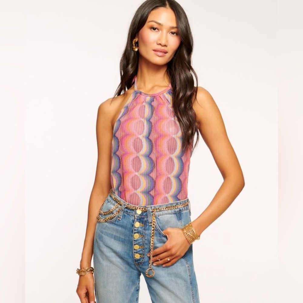 Ramy Brook Milana Multicolor Knit Crochet Halter Top Size Small NWT